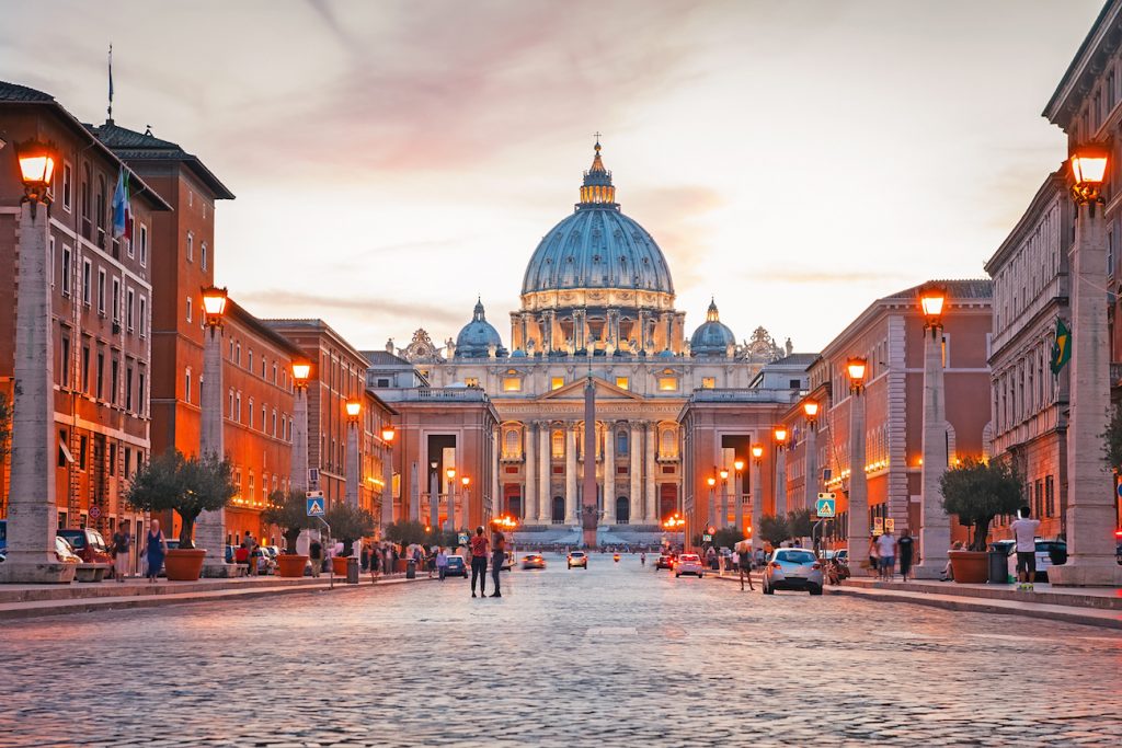 Saint Peter`s Basilica and Street Via della Conciliazione, Rome, Italy