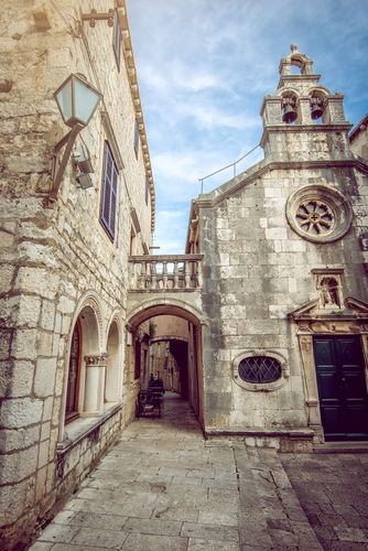 Streets of Korcula old town in Croatia