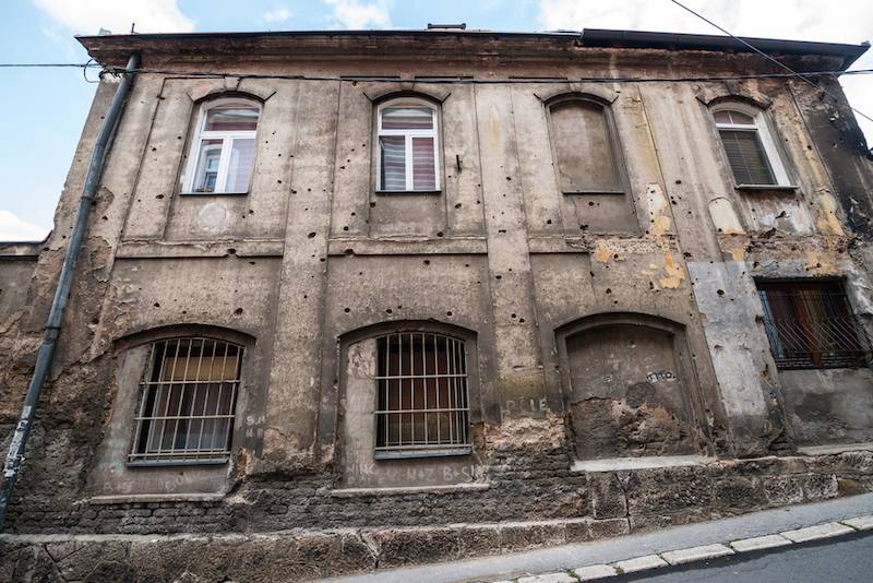 Bullet holes in a building