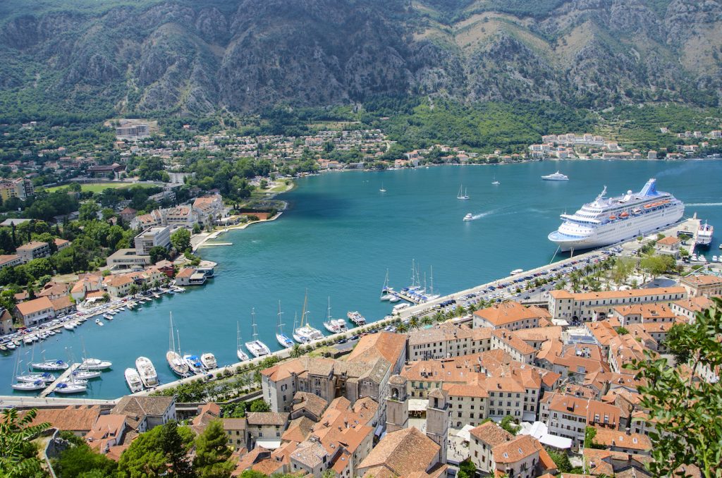 View of kotor old town from Lovcen mountain in Kotor, Montenegro.